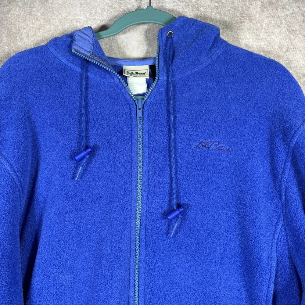 L.L. Bean Jacket Womens Large Blue Fleece Hoodie Full Zip Cinched Waist Outdoors